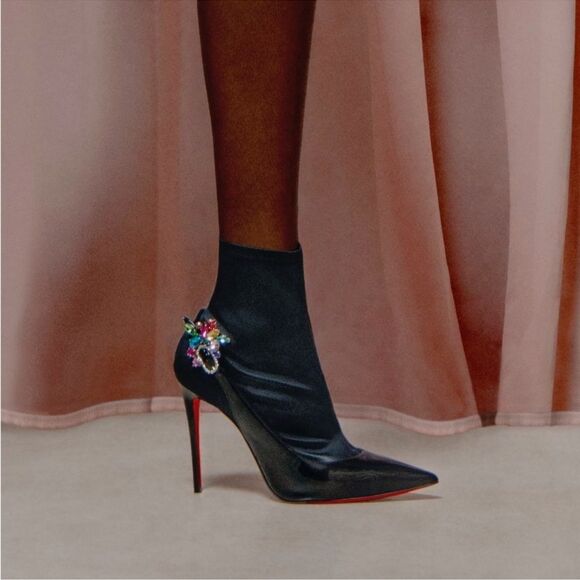 Christian Louboutin Jessie Booty Joli 100 Black Patent Satin Ankle EU 37.5 - Picture 14 of 14